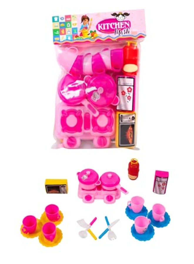 Quasar Indian Kitchen Set,Fast Food Play Set, Miniture Kitchen Set, Mini Kitchen Set Little Chef Cooking Cookware Pretend Play Set Toy with Accessories for Kids (Kitchen Masti Pink)
